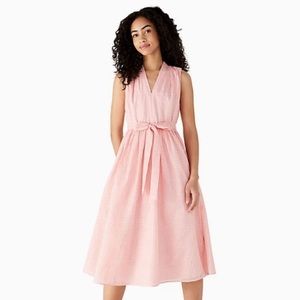 KATE SPADE Gingham Burnout Tie Waist Bow Midi Dress Donut Pink NWT